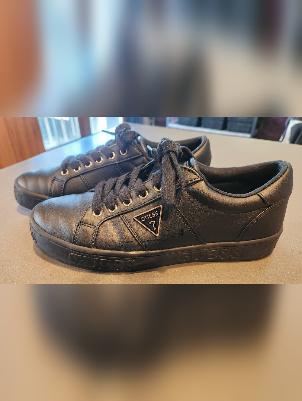 GUESS Black Low-Top Faux Leather Lace-Up Sneakers